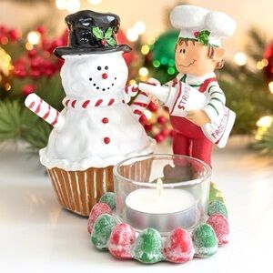 Yankee Candle 2012 Christmas Elf Snowman Cupcake Tea Light Candle Holder Retired